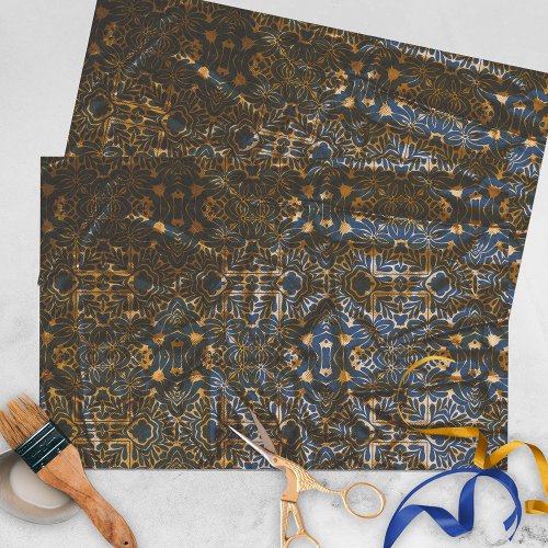 Elegant Dark Blue and Gold Damask Textured Tissue Paper