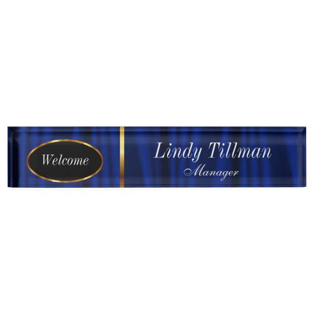 Elegant Dark Blue and Gold | Personalize Nameplate (Front)
