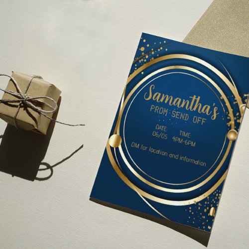 Elegant Dark Blue and Gold Prom Invitation Flyer