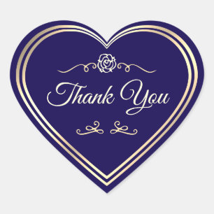 Elegant Dark Blue and Gold Shimmer Frame Thank You Heart Sticker