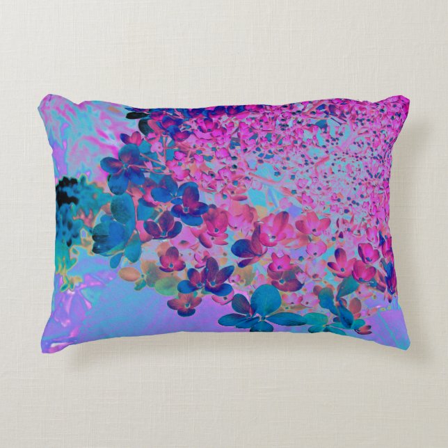 Elegant Dark Blue and Magenta Limelight Hydrangea Accent Pillow (Front)