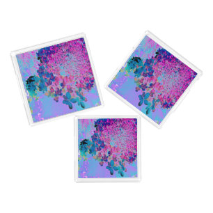 Elegant Dark Blue and Magenta Limelight Hydrangea Acrylic Tray