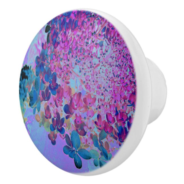 Elegant Dark Blue and Magenta Limelight Hydrangea Ceramic Knob (Right)