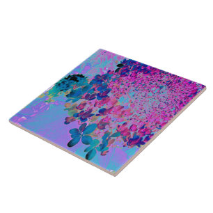 Elegant Dark Blue and Magenta Limelight Hydrangea Ceramic Tile