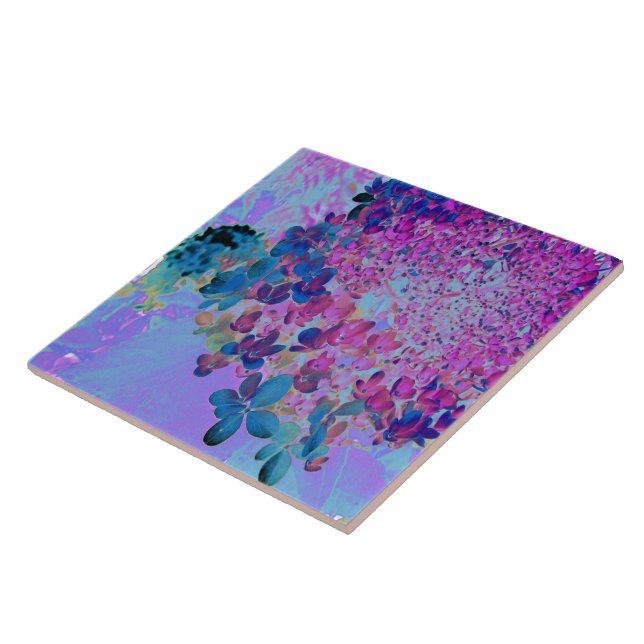 Elegant Dark Blue and Magenta Limelight Hydrangea Ceramic Tile (Side)