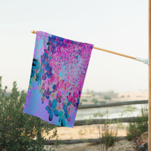 Elegant Dark Blue and Magenta Limelight Hydrangea House Flag