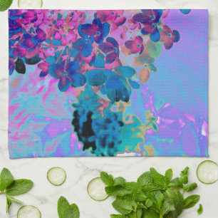 Elegant Dark Blue and Magenta Limelight Hydrangea Kitchen Towel