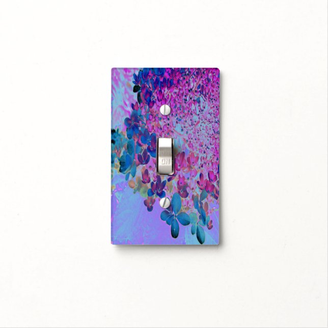 Elegant Dark Blue and Magenta Limelight Hydrangea Light Switch Cover (In Situ)