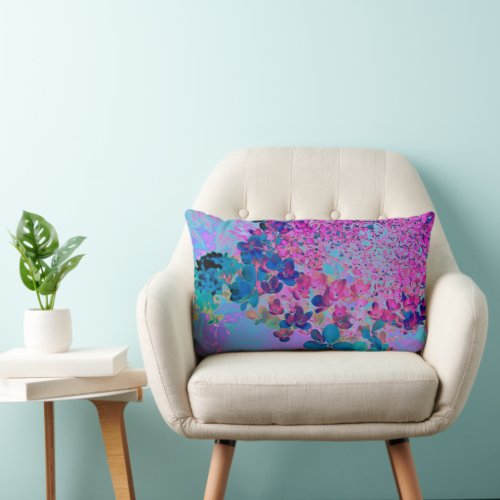 Elegant Dark Blue and Magenta Limelight Hydrangea Lumbar Pillow