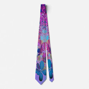 Elegant Dark Blue and Magenta Limelight Hydrangea Neck Tie