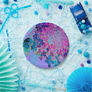 Elegant Dark Blue and Magenta Limelight Hydrangea Paper Plates