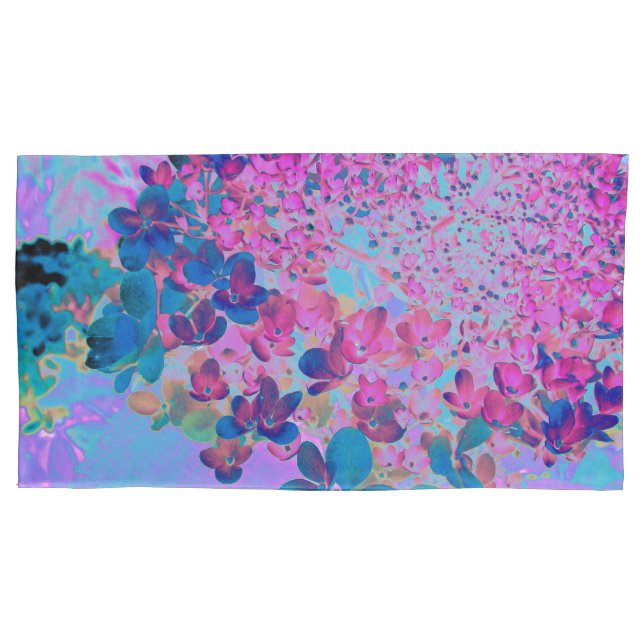 Elegant Dark Blue and Magenta Limelight Hydrangea Pillow Case (Front-Left)