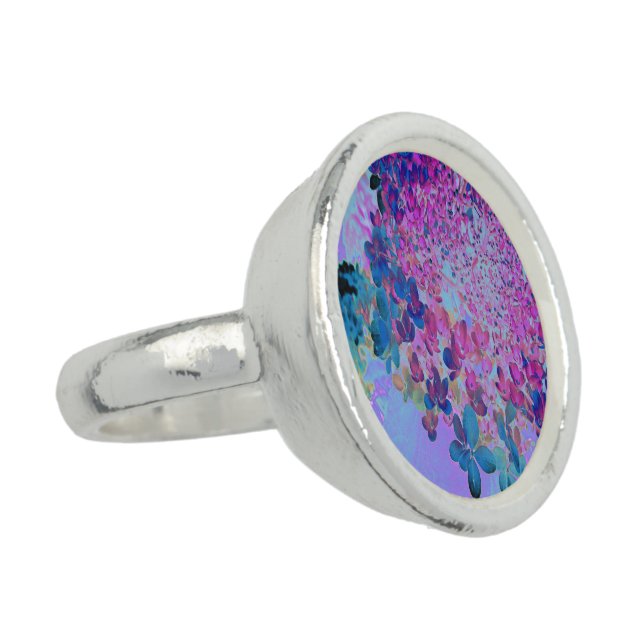 Elegant Dark Blue and Magenta Limelight Hydrangea Ring (Side)
