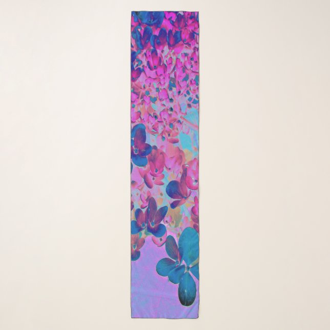 Elegant Dark Blue and Magenta Limelight Hydrangea Scarf (Front)