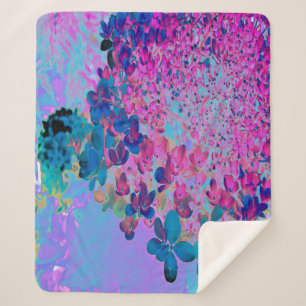 Elegant Dark Blue and Magenta Limelight Hydrangea Sherpa Blanket