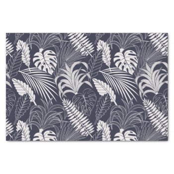Elegant Dark Blue And White Exotic Tropical Leaves Tissue Paper by ReligiousStore at Zazzle