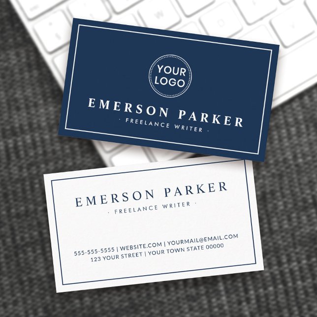 Elegant dark blue and white modern minimalist business card (Creator Uploaded)