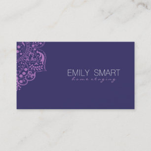 Elegant Dark Blue Background Purple Vintage Lace Business Card