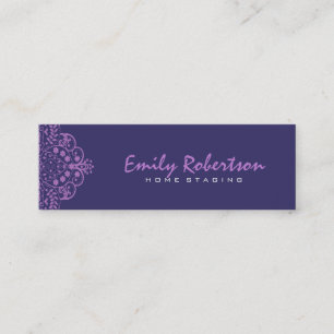 Elegant Dark Blue Background Purple Vintage Lace Mini Business Card