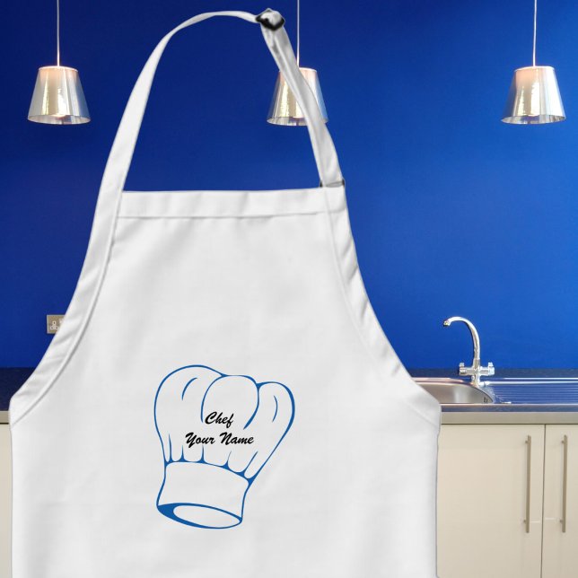 Elegant Dark Blue Chef's Hat Mens Adult Apron (Cook in style and with a sense of humor with our fun customizable apron. )