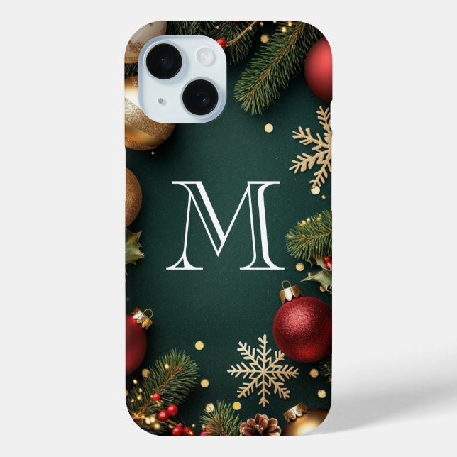 Elegant Dark Blue Christmas Monogram  Case-Mate iP Case-Mate iPhone Case (Back)