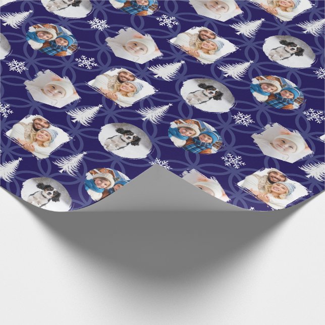 Elegant Dark Blue Custom Photo Gallery Christmas Wrapping Paper (Corner)