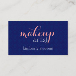 Elegant Dark Blue Damask Makeup Artist Business Card