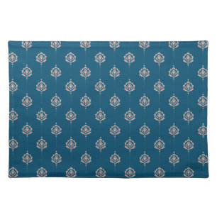 Elegant Dark Blue Damask Pattern Cloth Placemat