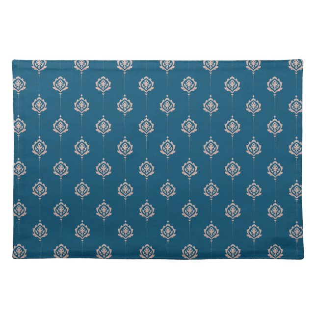 Elegant Dark Blue Damask Pattern Cloth Placemat (Front)