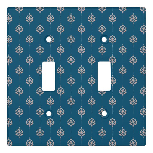 Elegant Dark Blue Damask Pattern Light Switch Cover (Front)