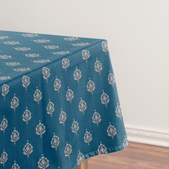 Elegant Dark Blue Damask Pattern Tablecloth (In Situ)