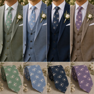 Elegant Dark Blue Ditsy Floral Neck Tie