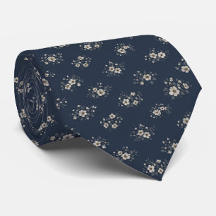 Elegant Dark Blue Ditsy Floral Neck Tie
