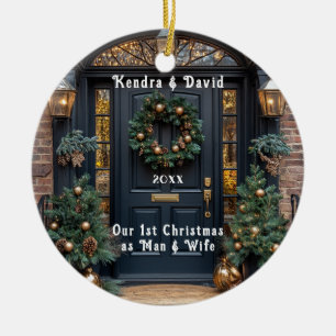 Elegant Dark Blue Door Wreath Gold Ornaments