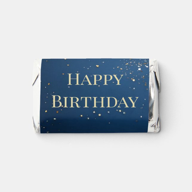 Elegant Dark Blue & Faux Gold Birthday Hershey's Miniatures (Front)
