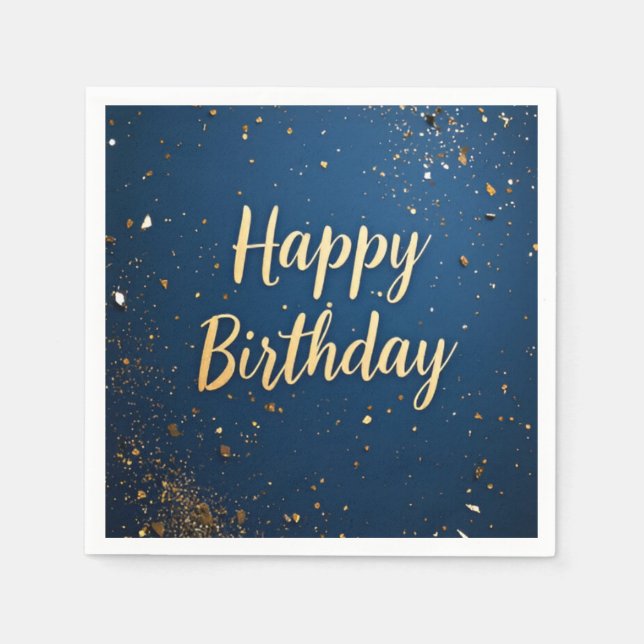 Elegant Dark Blue & Faux Gold Birthday  Napkins (Front)