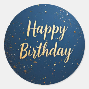 Elegant Dark Blue & Faux Gold Birthday Sticker