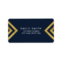 Elegant Dark Blue & Faux Gold Geometric Address Label