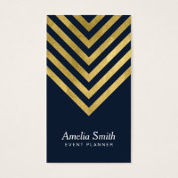 Elegant Dark Blue Faux Gold Geometric Social Media Business Card