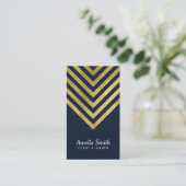 Elegant Dark Blue Faux Gold Geometric Social Media Business Card (Standing Front)