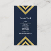 Elegant Dark Blue Faux Gold Geometric Social Media Business Card (Back)