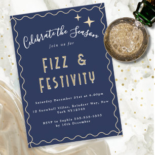 Elegant Dark Blue Fizz & Festivity Christmas Party Invitation