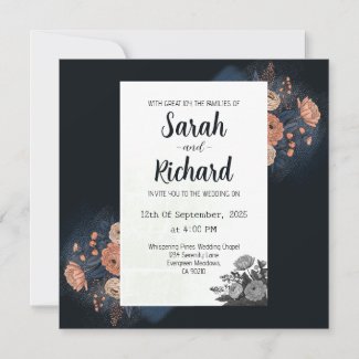Elegant Dark Blue Floral Design with Peach Accents