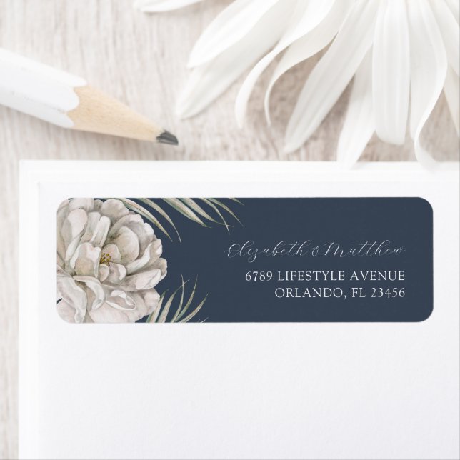 Elegant Dark Blue & Floral Wedding Label (Insitu)