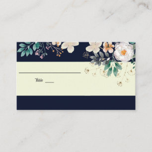 Elegant Dark Blue floral Wedding place card