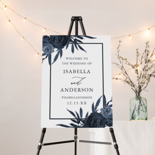 Elegant Dark Blue Floral Wedding Welcome Foam Board