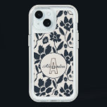 Elegant Dark Blue Floral with Monogram and Name iPhone 15 Case<br><div class="desc">Delicate blue flowers, elegantly sprawled across the cream canvas, evoke a sense of natural beauty and grace. Each bloom is intricately detailed, showcasing the finest craftsmanship that brings the floral pattern to life. The calming cream background serves as a perfect backdrop, creating a harmonious balance that enhances the overall aesthetic....</div>