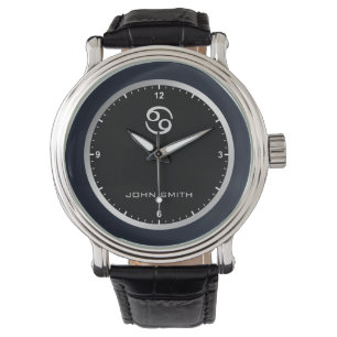 Elegant Dark Blue Frame Zodiac Sign Name Custom Watch