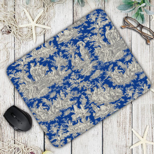 Elegant Dark Blue French Toile de Jouy Pattern Mouse Pad