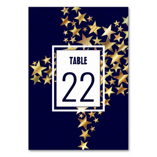 Elegant Dark Blue  GOLD STARS  Festive Table Number